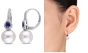 Macy's Freshwater Cultured Pearl (9-9.5mm), Sapphire (3/8 ct. t.w.) and Diamond (1/8 ct. t.w.) Pear Drop Earrings in 14k White Gold
